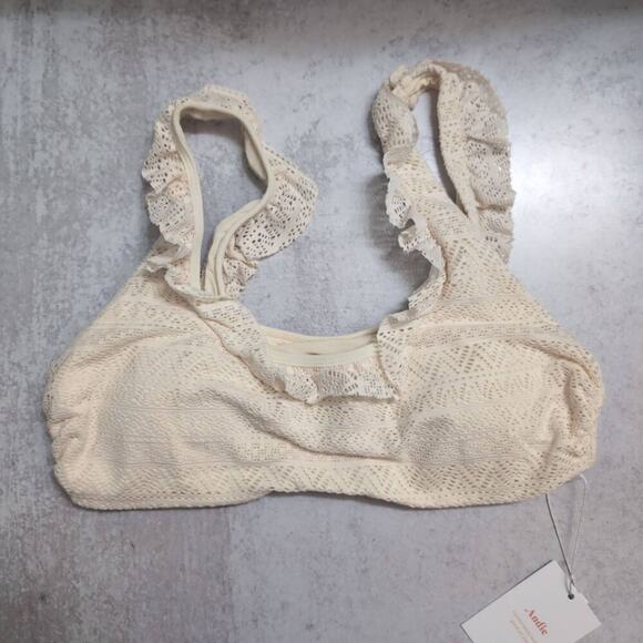 NWT Andie Hydra Top Vanilla (Cream / Off-white) Crochet Ruffle Bikini Swim M - Picture 1 of 8